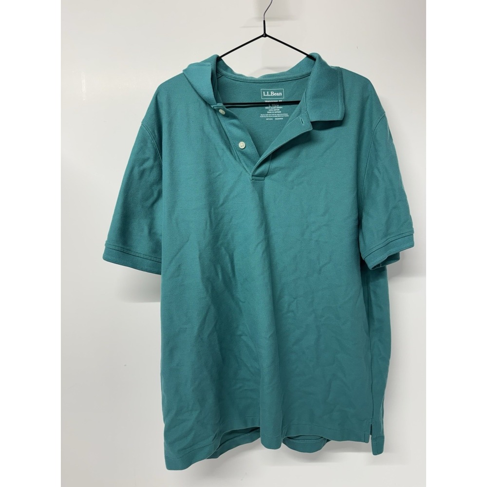 L.L.Bean Traditional Fit Men's Cotton Polo Shirt L Teal Short Sleeve Solid Knit